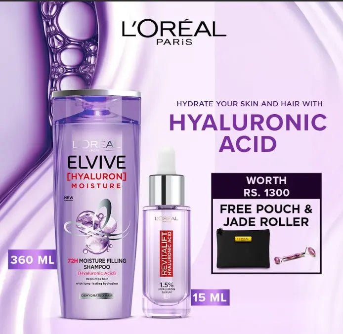 Bundle - L'Oreal Elvive Hyaluron Shampoo 360Ml + L'Oreal Paris Revitalift 1.5% Hyaluronic Acid Face Serum 15 Ml L'Oreal Skincare - Luxeery