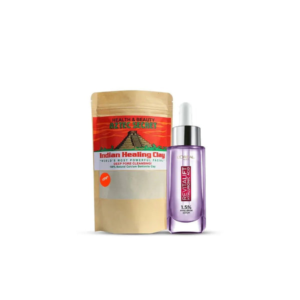 Bundle - L'Oreal Paris Revitalift 1.5% Hyaluronic Acid Face Serum 30 Ml + Aztec Secret Indian Healing Clay 100Gm Luxeery - Luxeery