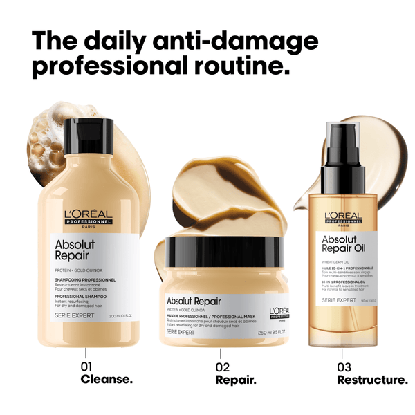 Bundle - L'Oreal Professional - Serie Expert Absolute Repair Mask 250 ML + L'Oreal Professional - Serie Expert Absolute Repair Shampoo 300 ML + L'Oreal Professional - Serie Expert Absolute Repair Hair Serum 90 ML L'Oreal Professional - Luxeery