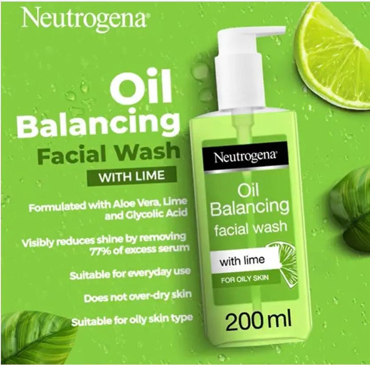 Bundle - Neutrogena Facial Wash Oil Balancing With Lime & Aloe Vera Pump 200Ml + Neutrogena Hydro Boost Gel - Cream Moisturiser 50Ml Neutrogena - Luxeery