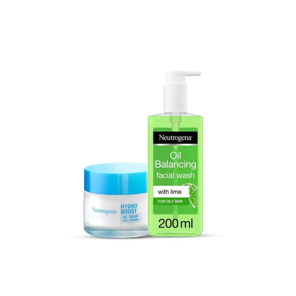 Bundle - Neutrogena Facial Wash Oil Balancing With Lime & Aloe Vera Pump 200Ml + Neutrogena Hydro Boost Gel - Cream Moisturiser 50Ml Neutrogena - Luxeery