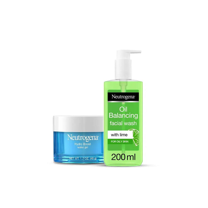 Bundle - Neutrogena Facial Wash Oil Balancing With Lime & Aloe Vera Pump 200Ml + Neutrogena - Hydro Boost Water Gel 50 Ml Neutrogena - Luxeery