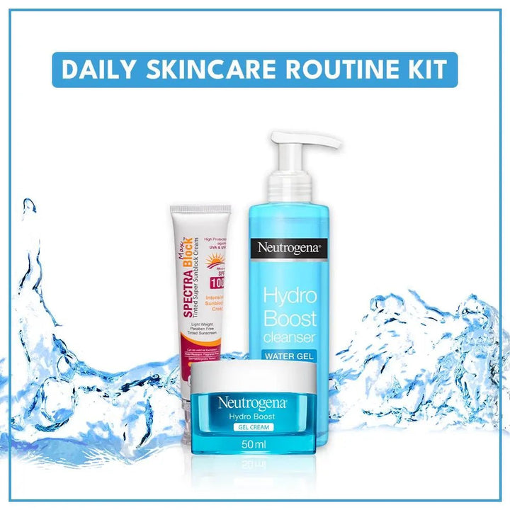 Bundle New - Daily Skincare Routine Kit 2 - Neutrogena Hydro Boost Gel - Cream Moisturiser 50Ml + Neutrogena Hydro Boost Water Gel Cleanser 200Ml + Spectra Block Max 100 Luxeery - Luxeery