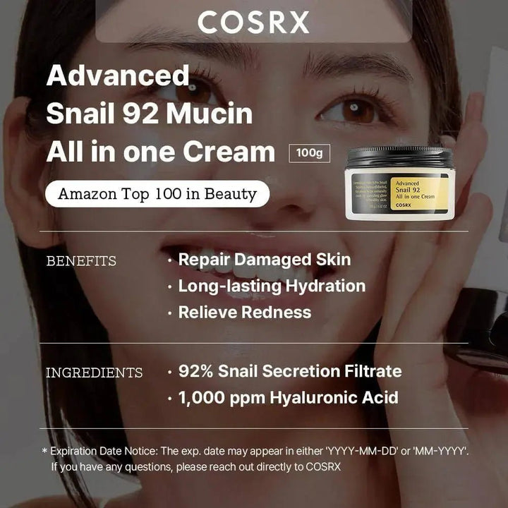 [Bundle Offer - CORSX Snail Mucin Skin Repair Glow Kit] Advanced Snail 96 Mucin Power Essence - Facial Essence 100ml + Advanced Snail 92 All in one Cream COSRX - Luxeery