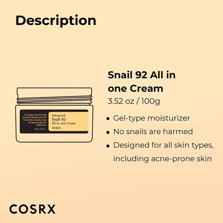 [Bundle Offer - CORSX Snail Mucin Skin Repair Glow Kit] Advanced Snail 96 Mucin Power Essence - Facial Essence 100ml + Advanced Snail 92 All in one Cream COSRX - Luxeery