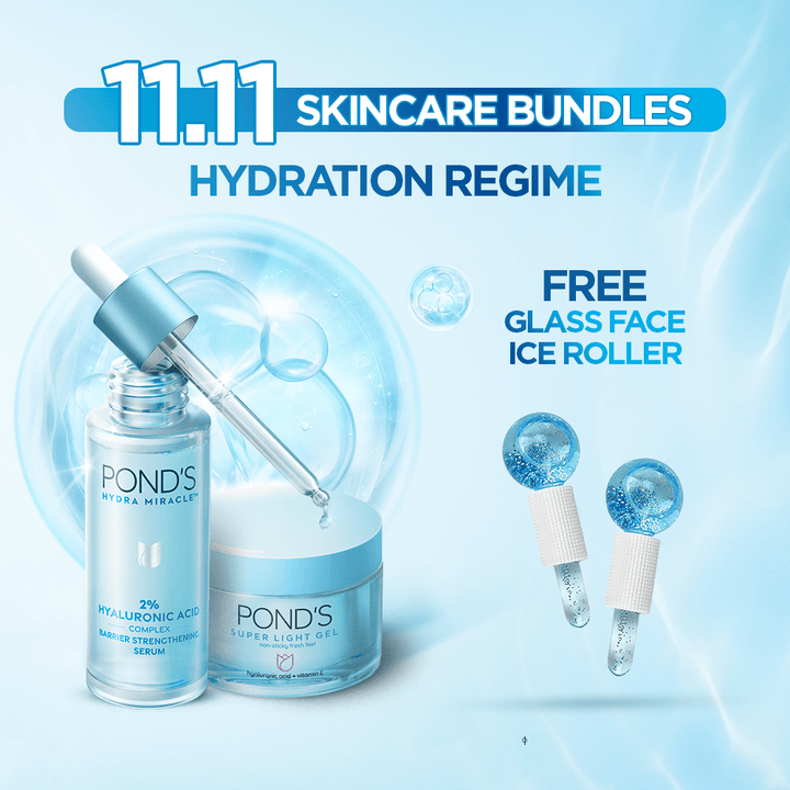 Bundle - POND's Hydra Miracle Barrier Strengthening Serum - 30ml + POND'S - Super Light Gel - 50G with Free Glass Face Ice Roller Ponds - Unilever Pakistan - Luxeery