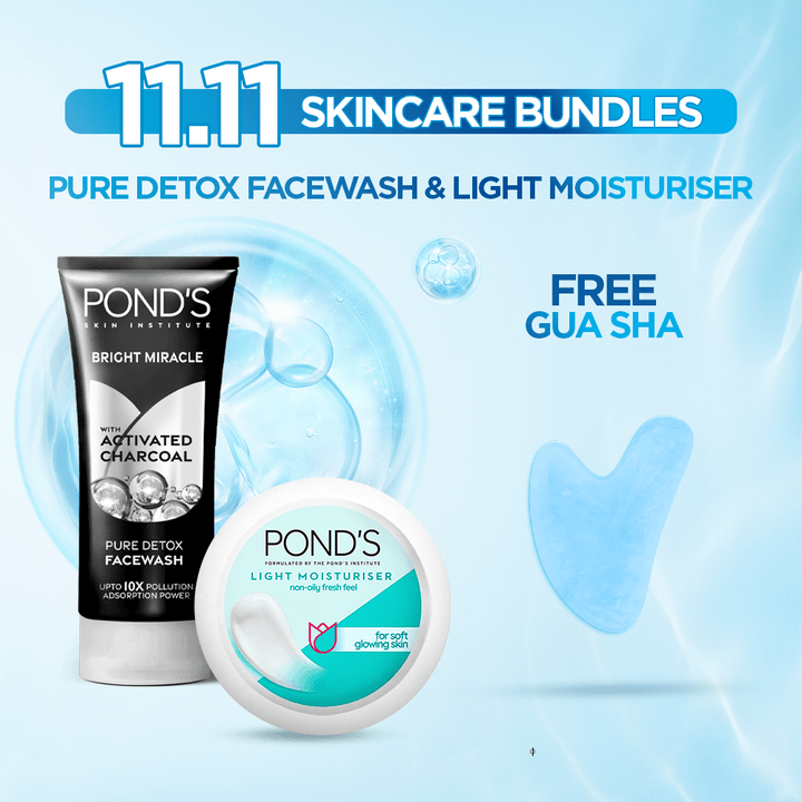 Bundle - Pond's Pure Detox Anti - Pollution - Purity Face Wash, 100g + Ponds Moisturizing Cream 75Ml + Free Gua Sha Ponds - Unilever Pakistan - Luxeery