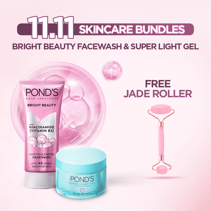 Bundle - POND'S Super Light Gel - 50G + Ponds Bright Beauty Face Wash - 50G with Free Jade Roller Ponds - Unilever Pakistan - Luxeery