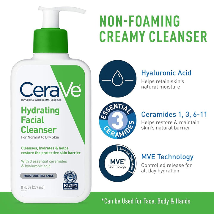 Cerave Hydrating Facial Cleanser Normal To Dry Skin 8Oz/237Ml CERAVE - Luxeery