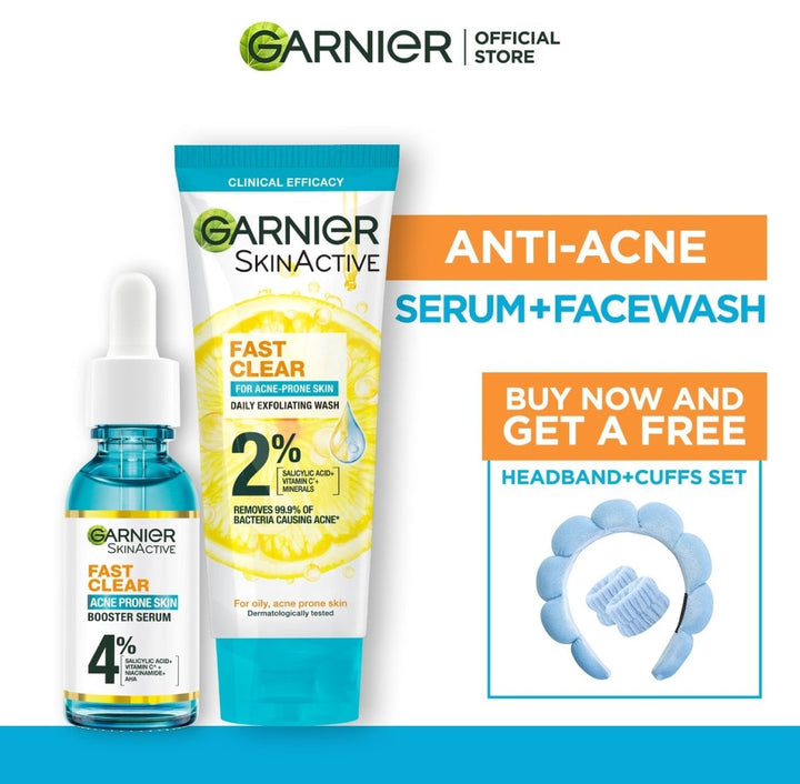 Garnier Anti - Acne Serum + Facewash with Free Headbands + Cuffs Set Garnier SkinCare - Luxeery