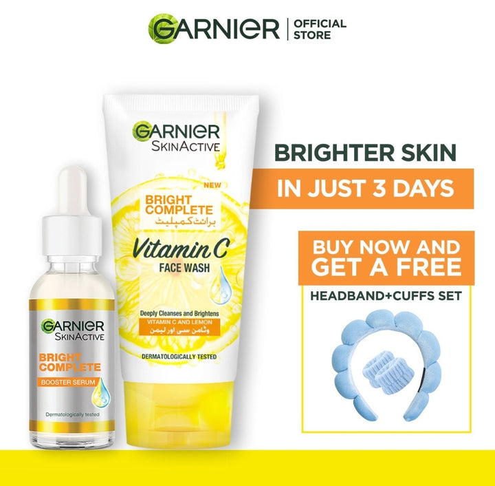 Garnier Brightening Vitamin C Serum + Facewash with Free Headbands + Cuffs Set Garnier SkinCare - Luxeery