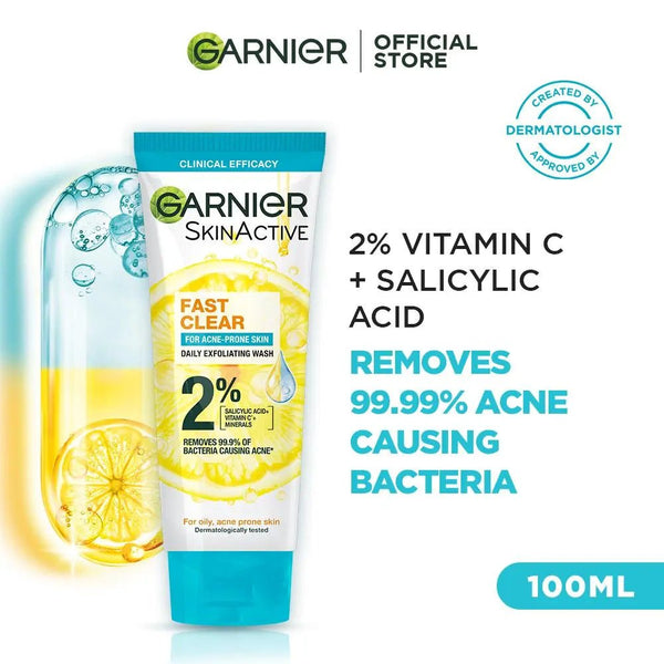 Garnier Fast Clear Facewash For Acne Prone Skin 100ml Garnier - Luxeery