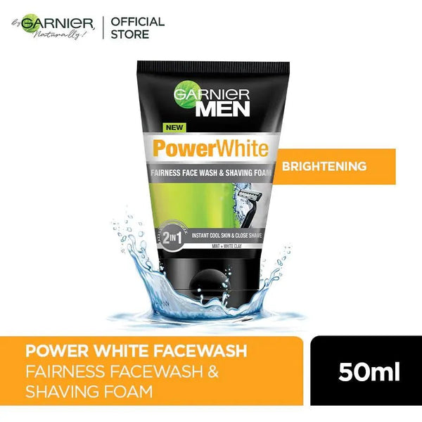 Garnier Men Power White 2 In 1 Fairness Face Wash Shaving Foam 100Ml Garnier SkinCare - Luxeery