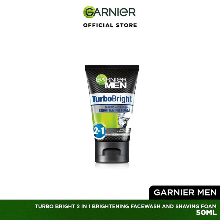 Garnier Men Turbo Bright 2 - in - 1 Brightening Facewash and Shaving Foam - 50ml Garnier - Luxeery