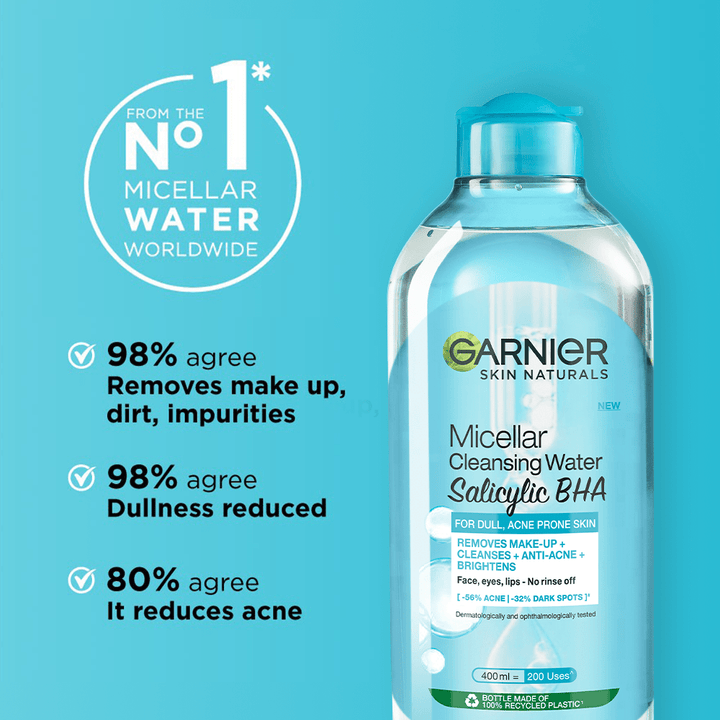 Garnier Salicylic + BHA Micellar Cleansing Water for Acne Prone Skin - 125Ml Garnier SkinCare - Luxeery