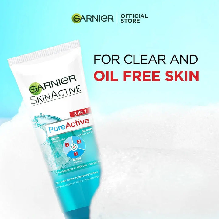 Garnier Skin Active 3 - In - 1 Clay Face Wash Mask Scrub 100Ml Garnier - Luxeery