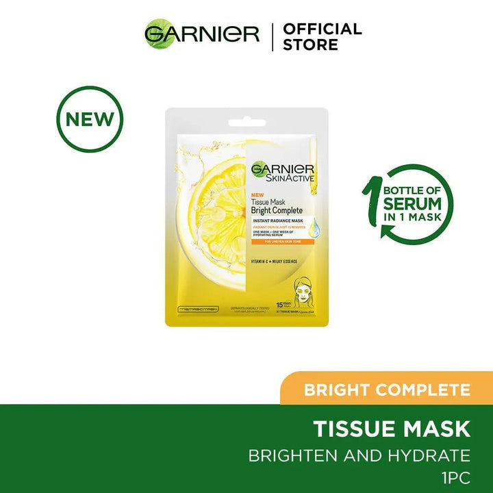 Garnier Skin Active Bright Complete Tissue Face Mask - For Brighter Skin Garnier - Luxeery