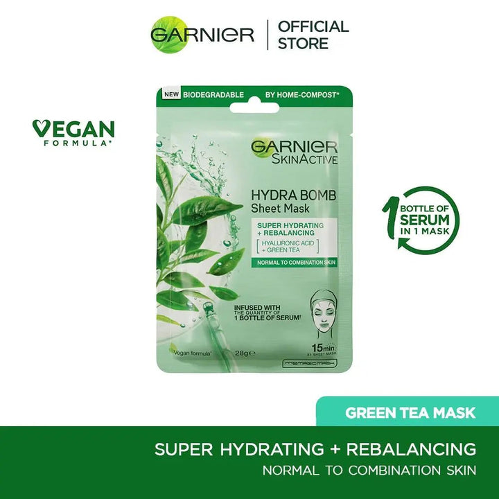 Garnier Skin Active Hydra Bomb Green Tea Tissue Face Mask, 28G Garnier - Luxeery