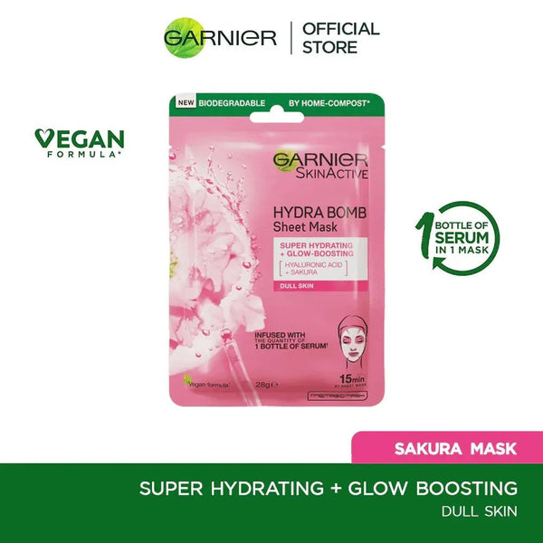 Garnier Skin Active Hydra Bomb Sakura Tissue Face Mask, Hydrating And Glow Boosting 28G Garnier - Luxeery