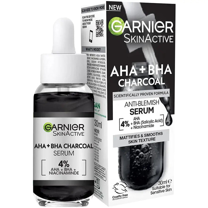 Garnier SkinActive 4% AHA + BHA & Niacinamide Charcoal Face Serum – 30ml Garnier - Luxeery