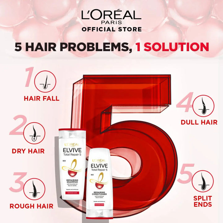 L'Oreal Paris Elvive Total Repair 5 Shampoo 175 Ml - For Damaged Hair L'Oreal Haircare - Luxeery