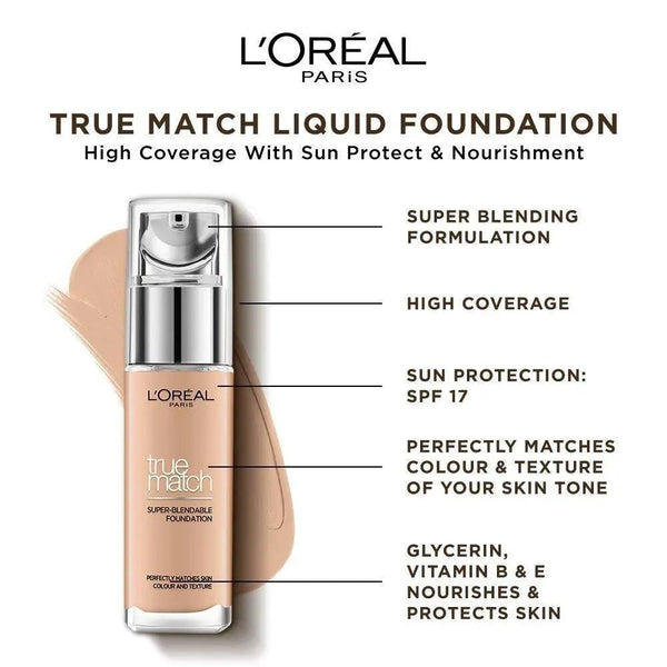 LOreal Paris - True Match Liquid Foundation, 5W Golden Sand L'Oreal CPD - Luxeery