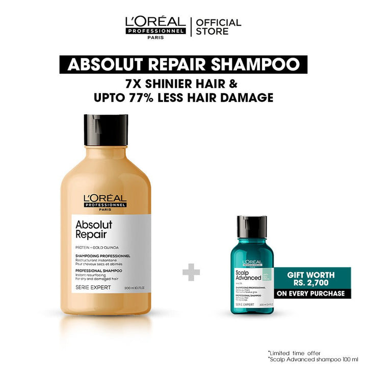 L'Oreal Professional - Serie Expert Absolute Repair Shampoo 300 ML - For Dry & Damaged Hair with free gift L'Oreal Professional - Luxeery