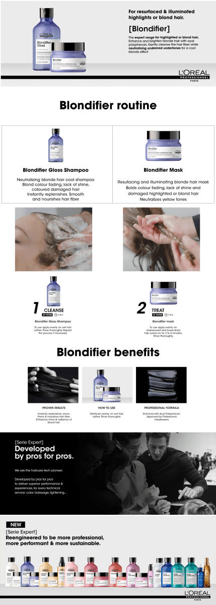 L'Oreal Professional - Serie Expert Blondifier Shampoo 300 ML - For Highlighted & Bleached Hair with free gift L'Oreal Professional - Luxeery