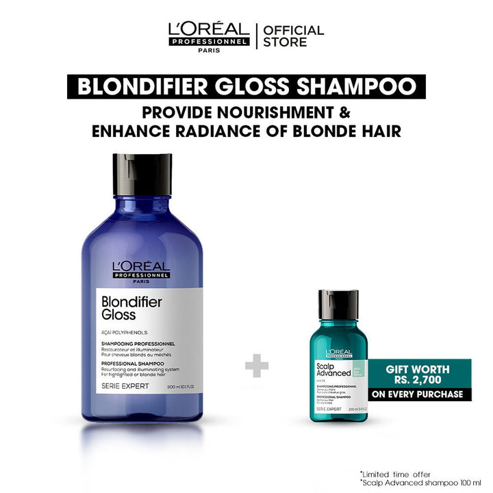 L'Oreal Professional - Serie Expert Blondifier Shampoo 300 ML - For Highlighted & Bleached Hair with free gift L'Oreal Professional - Luxeery