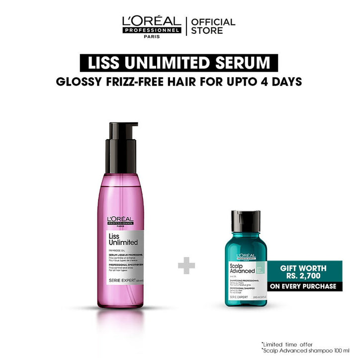 L'Oreal Professional - Serie Expert Liss Unlimited Shine Perfecting Blow Dry Hair Oil 125 ML - For Frizzy & Unruly Hair with free gift L'Oreal Professional - Luxeery