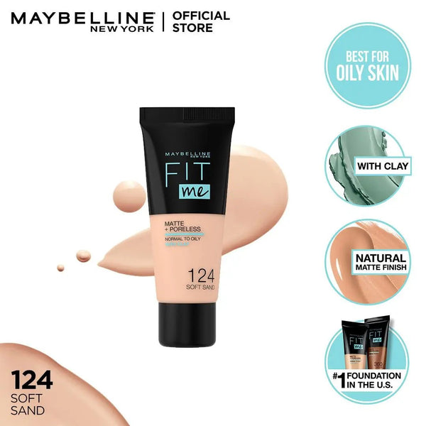 Maybelline Fit Me Matte & Poreless Foundation 124 Soft Sand (Tube) 30Ml Maybelline - Luxeery