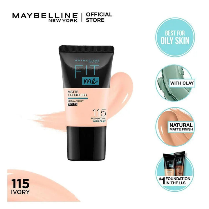 Maybelline New York Fit Me Matte & Poreless Liquid Foundation 18Ml Mini Tube - 115 Ivory - For Normal To Oily Skin Maybelline - Luxeery