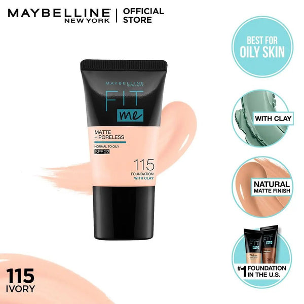 Maybelline New York Fit Me Matte & Poreless Liquid Foundation 18Ml Mini Tube - 115 Ivory - For Normal To Oily Skin Maybelline - Luxeery