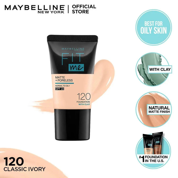 Maybelline New York Fit Me Matte & Poreless Liquid Foundation 18Ml Mini Tube - 120 Classic Ivory - For Normal To Oily Skin Maybelline - Luxeery