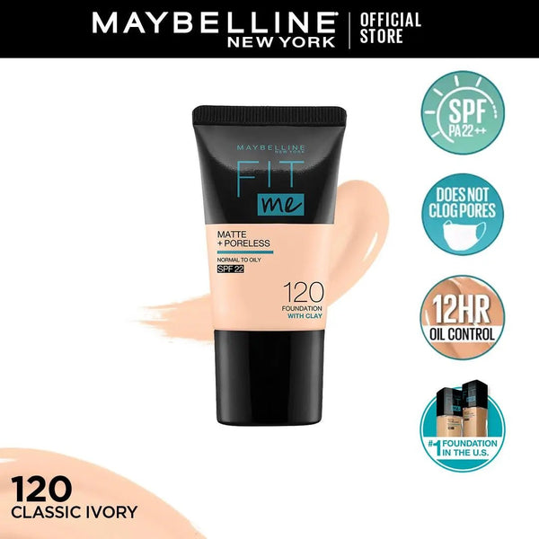 Maybelline New York Fit Me Matte & Poreless Liquid Foundation 18Ml Mini Tube - 120 Classic Ivory - For Normal To Oily Skin Maybelline - Luxeery