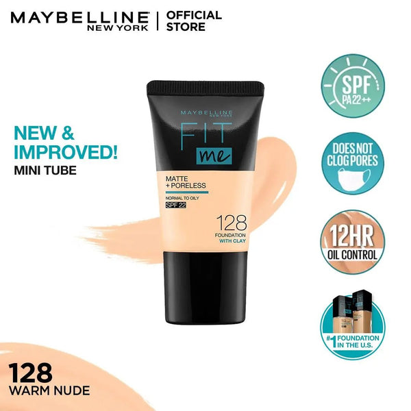 Maybelline New York Fit Me Matte & Poreless Liquid Foundation 18Ml Mini Tube - 128 Warm Nude - For Normal To Oily Skin Maybelline - Luxeery