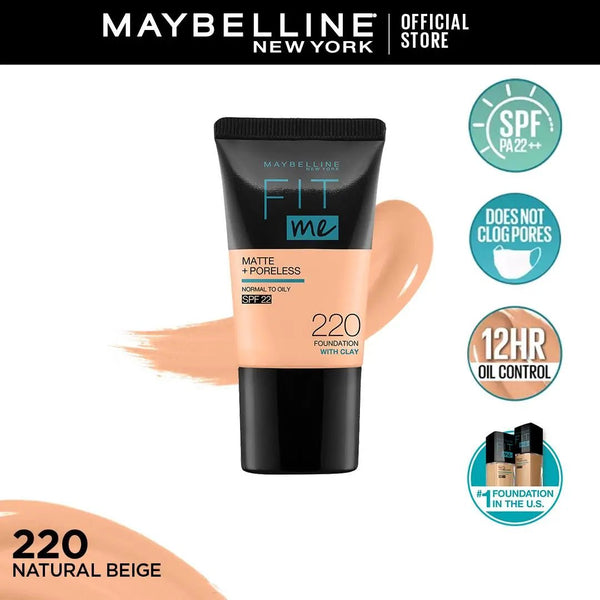 Maybelline New York Fit Me Matte & Poreless Liquid Foundation 18Ml Mini Tube - 220 Natural Beige - For Normal To Oily Skin Maybelline - Luxeery