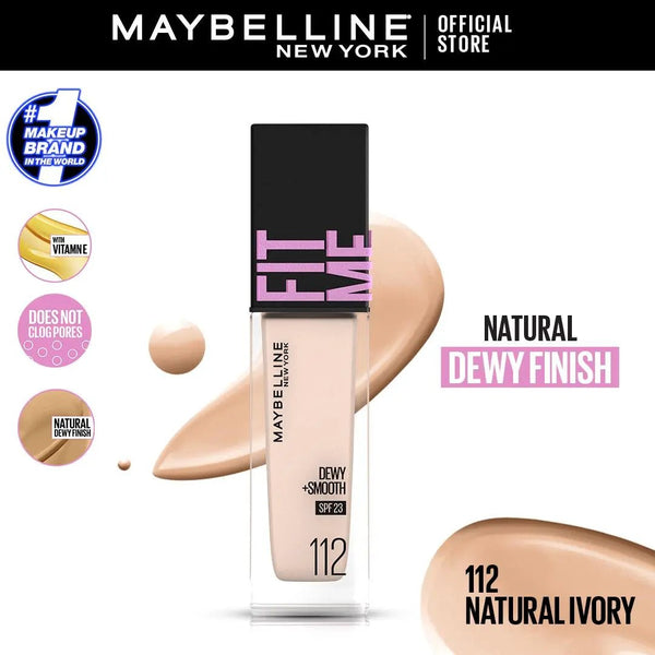 Maybelline Ny New Fit Me Dewy + Smooth Liquid Foundation Spf 23 - 112 Natural Ivory 30Ml - For Normal To Dry Skin Maybelline - Luxeery