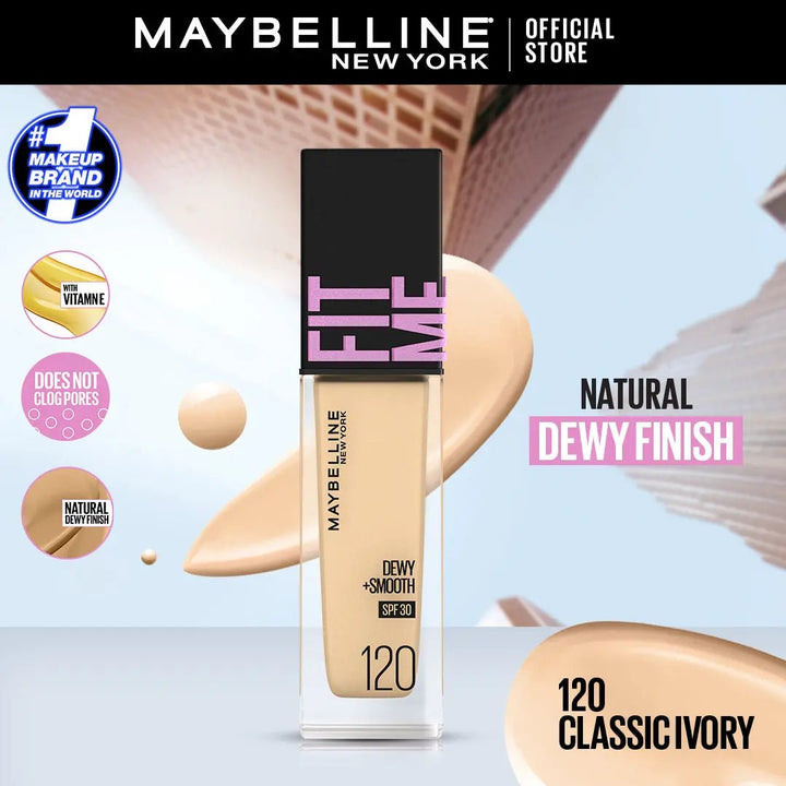 Maybelline Ny New Fit Me Dewy + Smooth Liquid Foundation Spf 23 - 120 Classic Ivory 30Ml - For Normal To Dry Skin Maybelline - Luxeery