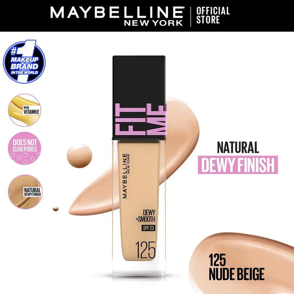 Maybelline Ny New Fit Me Dewy + Smooth Liquid Foundation Spf 23 - 125 Nude Beige 30Ml - For Normal To Dry Skin Maybelline - Luxeery