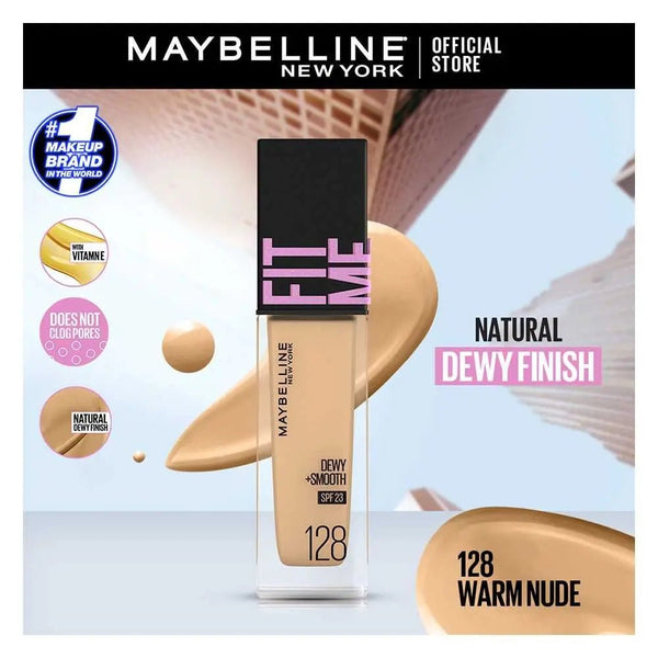 Maybelline Ny New Fit Me Dewy + Smooth Liquid Foundation Spf 23 - 128 Warm Nude 30Ml - For Normal To Dry Skin Maybelline - Luxeery