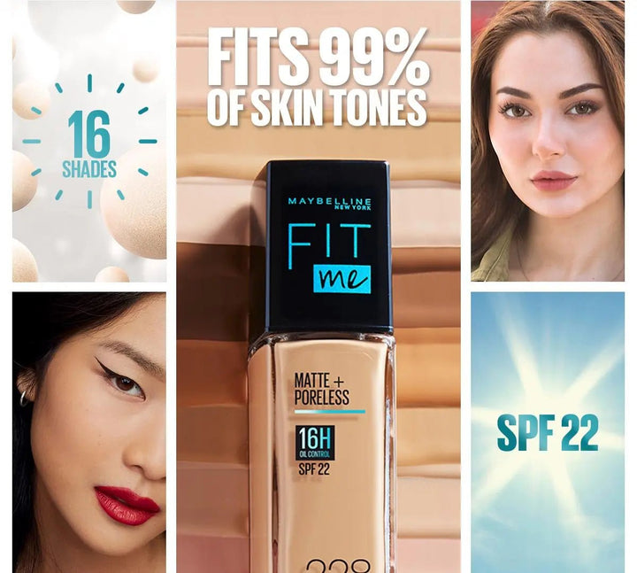 Maybelline Ny New Fit Me Matte + Poreless Liquid Foundation Spf 22 - 110 Porcelain 30Ml - For Normal To Oily Skin Maybelline - Luxeery