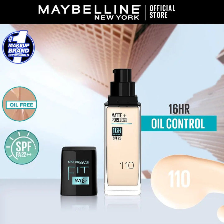 Maybelline Ny New Fit Me Matte + Poreless Liquid Foundation Spf 22 - 110 Porcelain 30Ml - For Normal To Oily Skin Maybelline - Luxeery