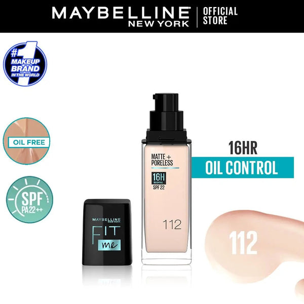 Maybelline Ny New Fit Me Matte + Poreless Liquid Foundation Spf 22 - 112 Natural Ivory 30Ml - For Normal To Oily Skin Maybelline - Luxeery