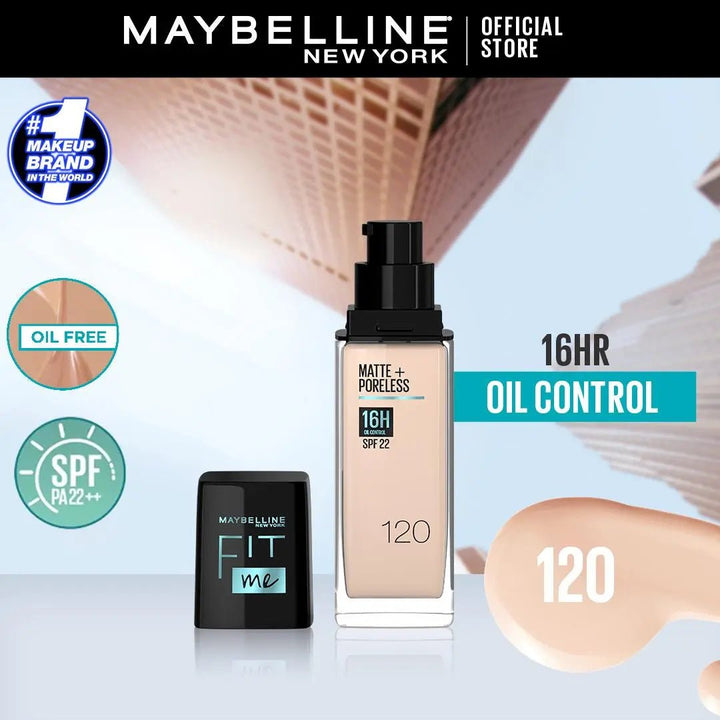 Maybelline Ny New Fit Me Matte + Poreless Liquid Foundation Spf 22 - 120 Classic Ivory 30Ml - For Normal To Oily Skin Maybelline - Luxeery