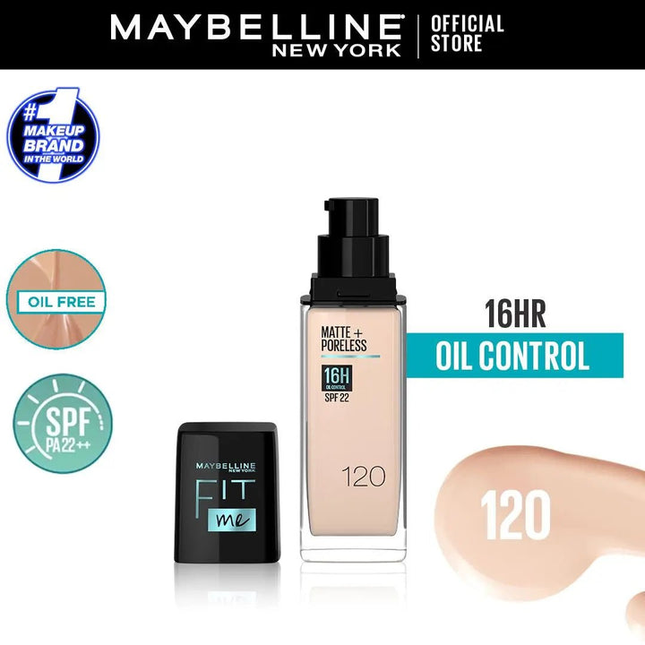 Maybelline Ny New Fit Me Matte + Poreless Liquid Foundation Spf 22 - 120 Classic Ivory 30Ml - For Normal To Oily Skin Maybelline - Luxeery