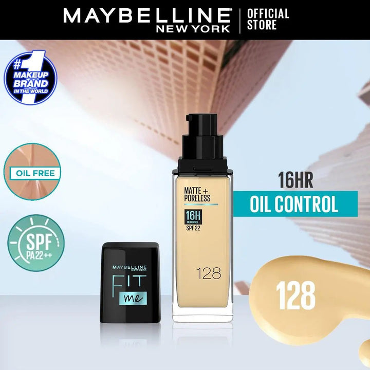 Maybelline Ny New Fit Me Matte + Poreless Liquid Foundation Spf 22 - 128 Warm Nude 30Ml - For Normal To Oily Skin Maybelline - Luxeery