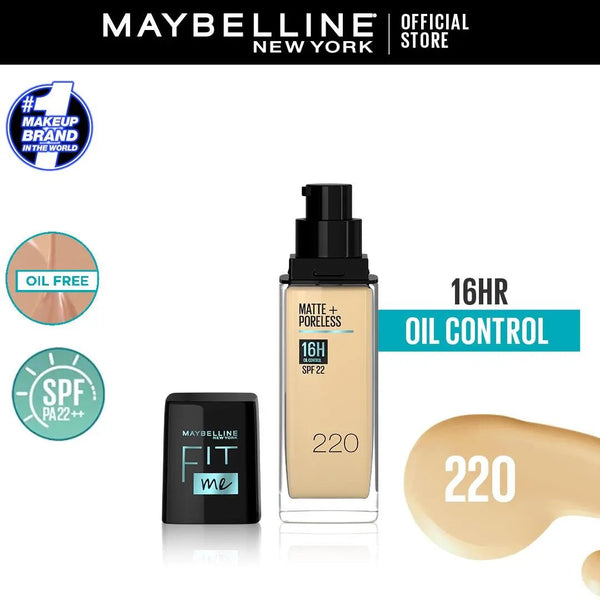 Maybelline Ny New Fit Me Matte + Poreless Liquid Foundation Spf 22 - 220 Natural Beige 30Ml - For Normal To Oily Skin Maybelline - Luxeery