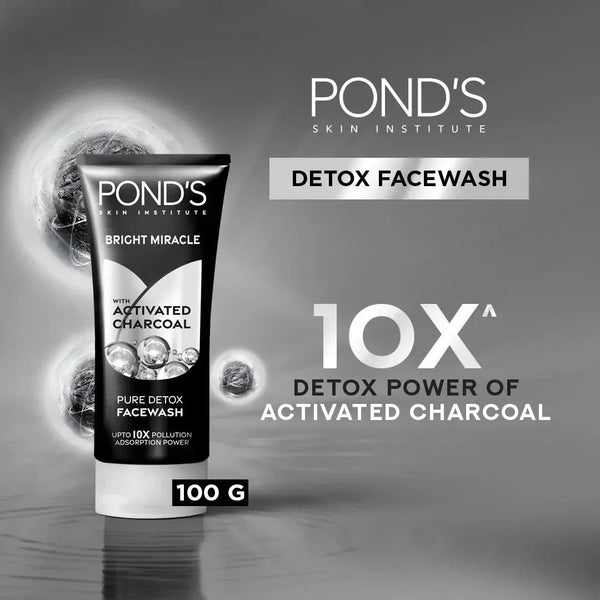 POND'S Bright Miracle Detox Facewash | 10X Power of Activated Charcoal - 100g Ponds - Luxeery