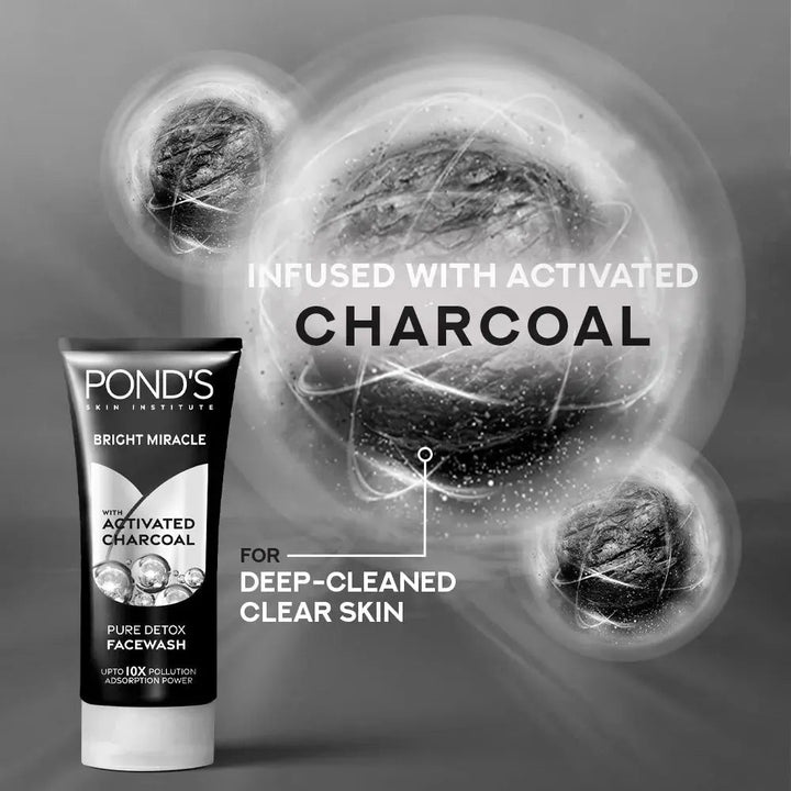 POND'S Bright Miracle Detox Facewash | 10X Power of Activated Charcoal - 100g Ponds - Luxeery